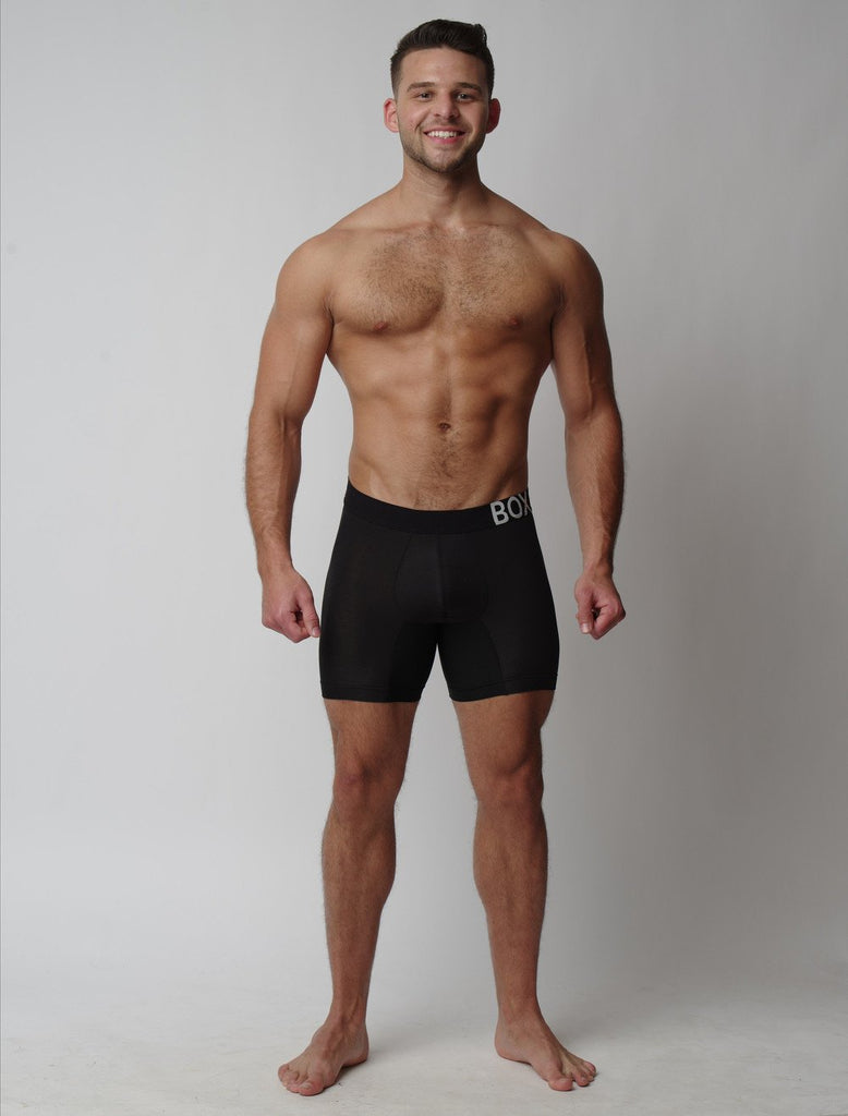 Josh Riquelme Wearing Black King Fit Boxers Long Leg Front View